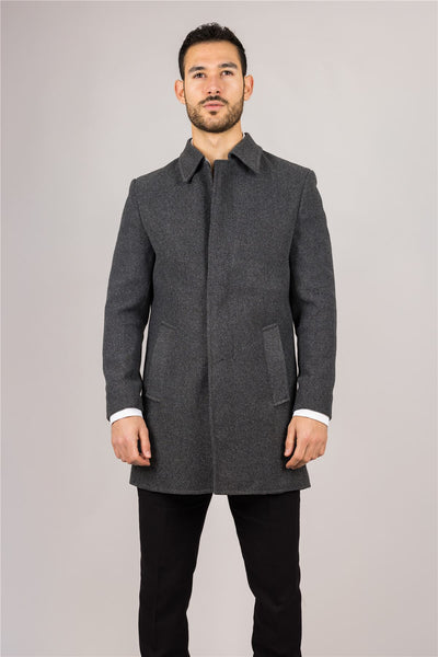 Men's Wool Blend Classic Collar Grey Overcoat