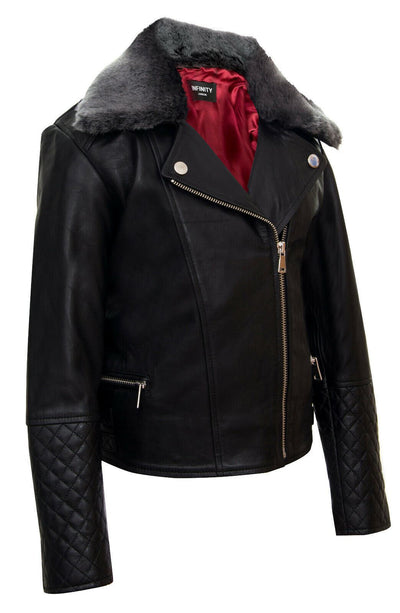 Kids Jackets Girls 100% Leather Detachable Collar Biker Jackets (3-13 Years)
