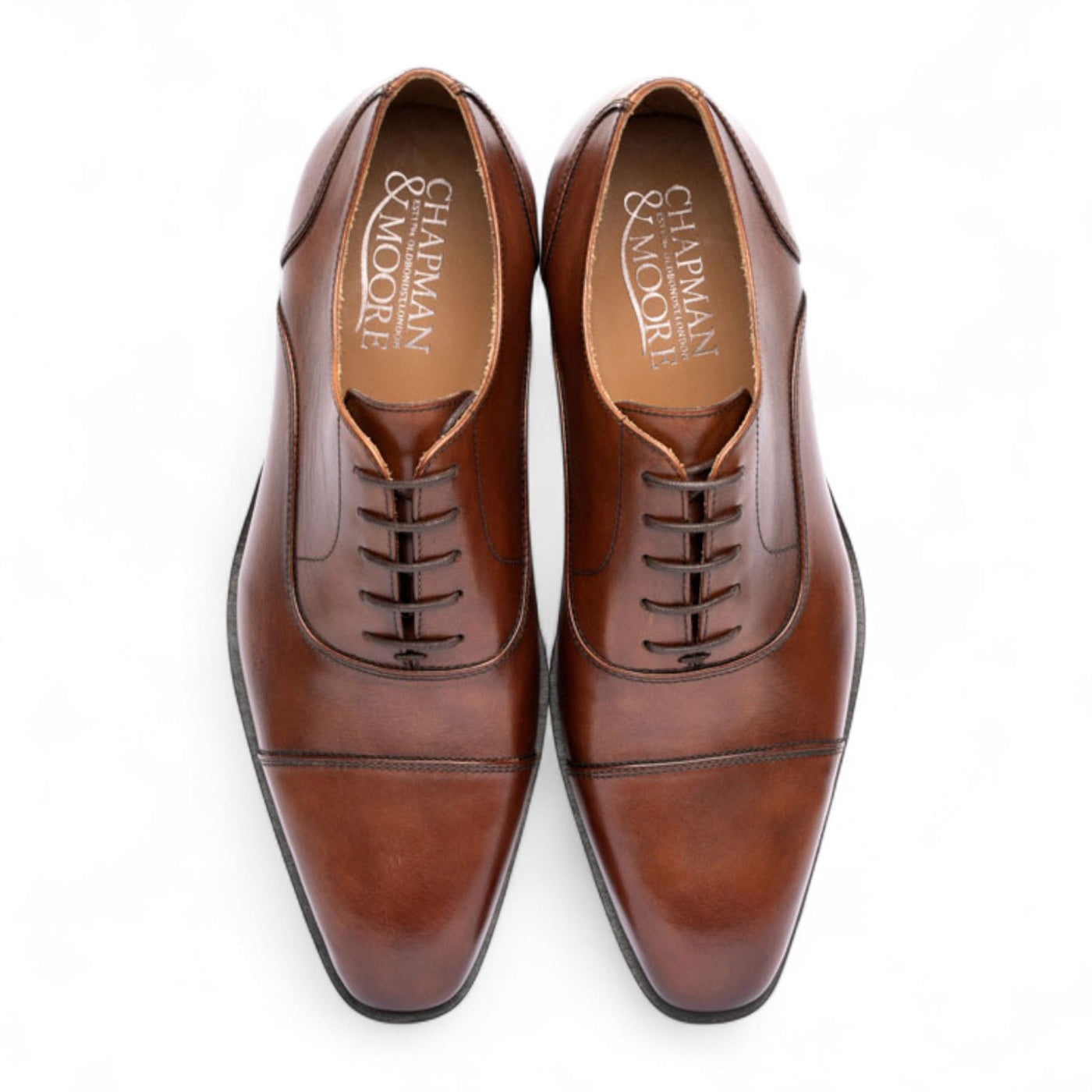 Chapman & Moore Men's Brown Plain Leather Brogue Cap-Toe Oxford Shoes