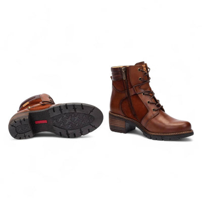 Pikolinos Women’s Cuero Brown Leather Zip & Lace Up Heel Ankle Boots - San Sebastia