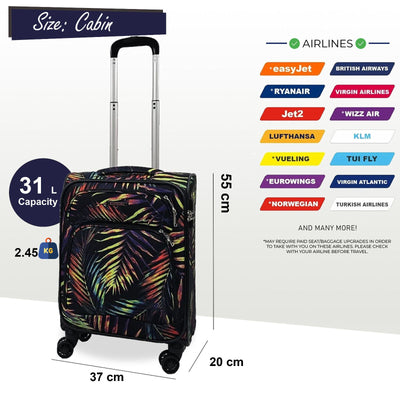 Soft Shell Cabin Suitcase 55 x 37 x 20 cm Lightweight Luggage Suitable for Easyjet, Ryanair