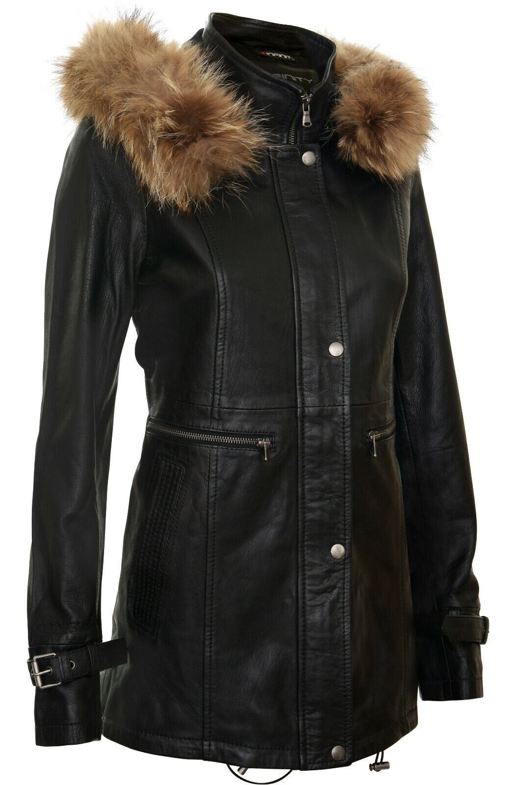 Parka da donna in pelle con cappuccio-Putian