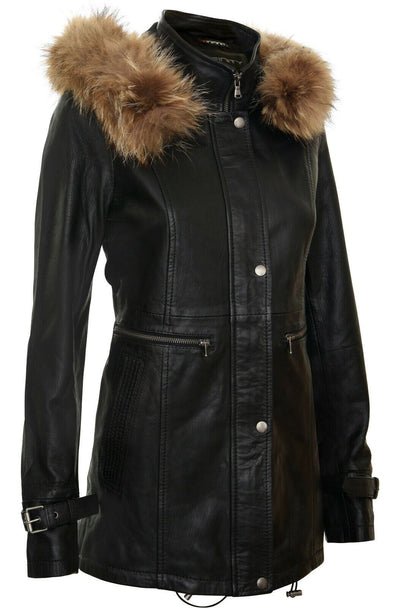 Parka da donna in pelle con cappuccio-Putian