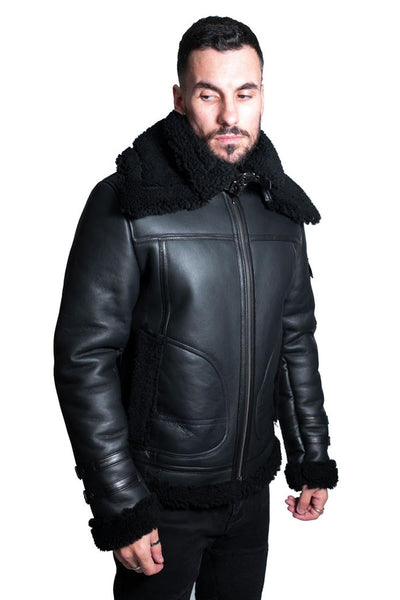 Mens Retro Biker Sheepskin Jacket-Hingham