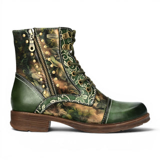Laura Vita Women's Green Floral Victorian Leather Lace-up Ankle Boots - Anitao-10
