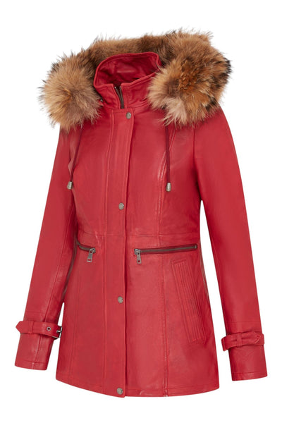 Parka da donna in pelle con cappuccio-Putian