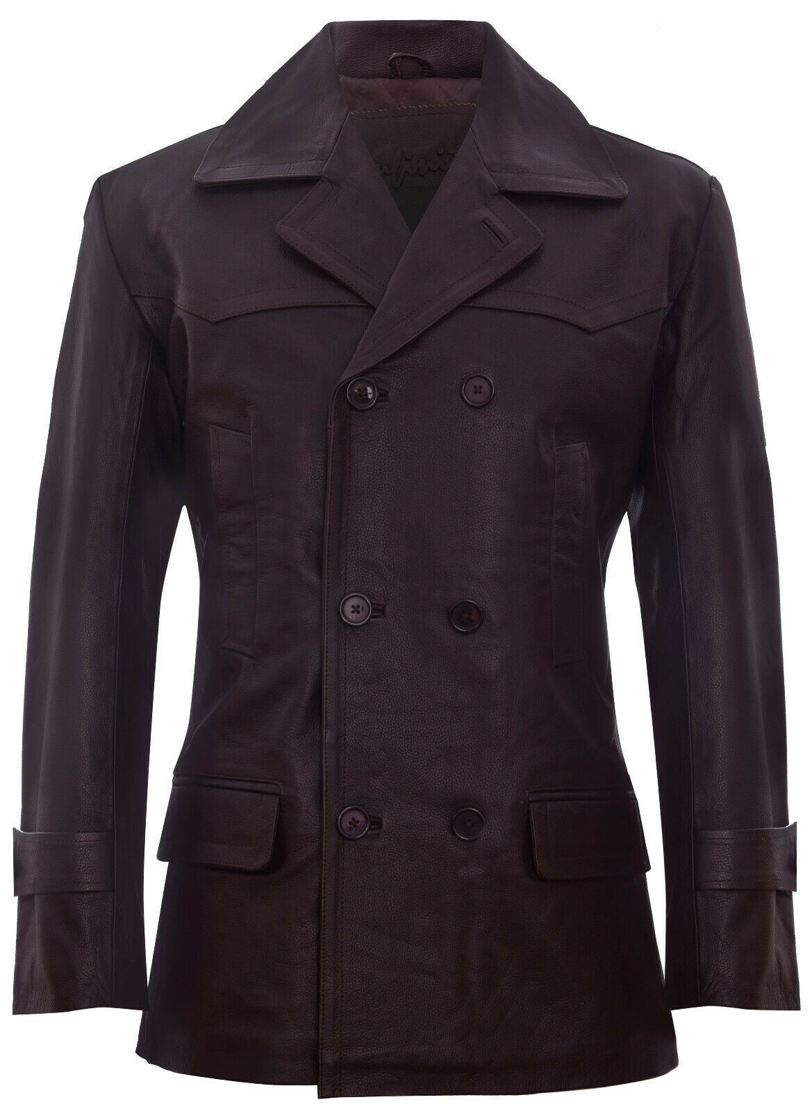 Mens Cowhide Leather Peacoat-Krakaw