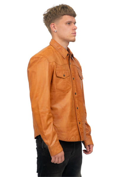 Mens Retro Leather Shirt Jeans Jacket-Beijing