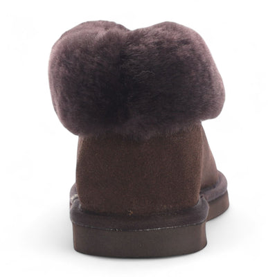 Women's Sheepskin Suede Ankle Brown Slip-On Bootie Winter - Glacier