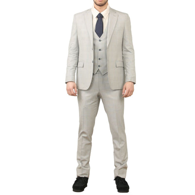 Men's 3 Piece Prince Of Wales Grey Suit Workwear