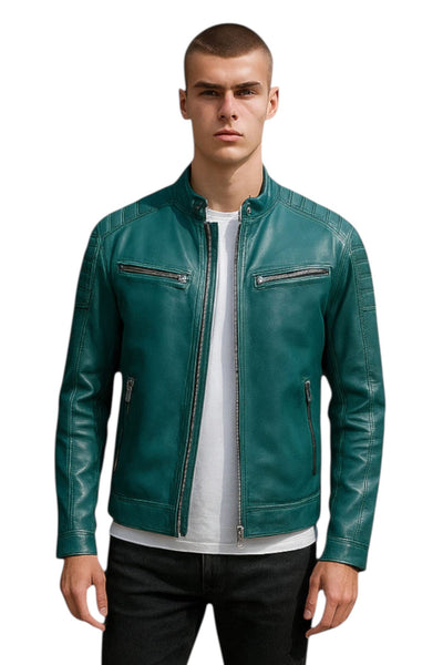 Men's Modern Classic Leather Quilted Biker Jacket - Derry