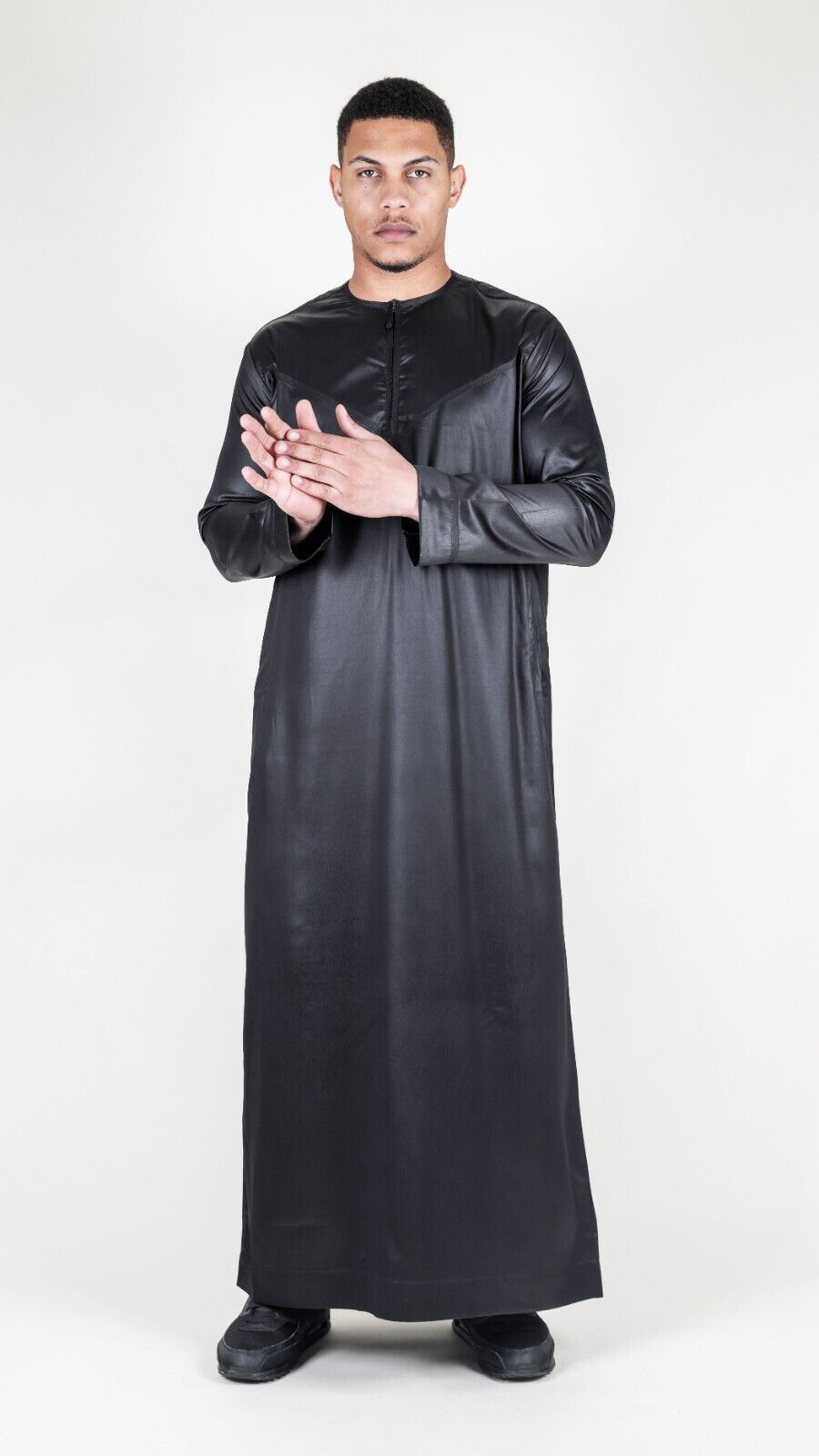 Men's Thobe Robe Satin Emirati Islamic Jubba Eid Slim Fit