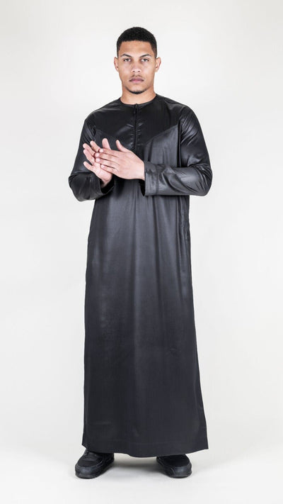 Men's Thobe Robe Satin Emirati Islamic Jubba Eid Slim Fit