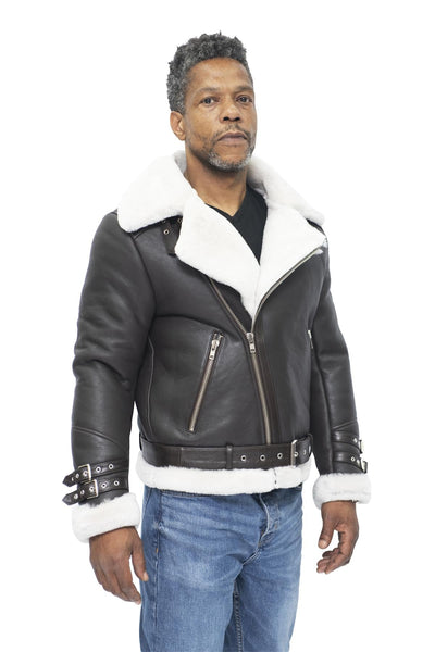 Mens Sheepskin Leather Biker Jacket-Hayle