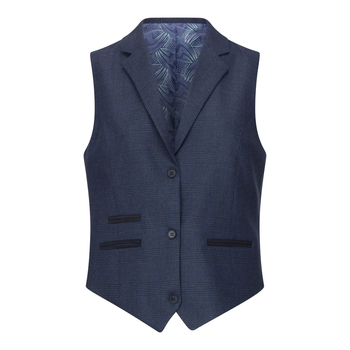Women's Navy Three-Piece Tailored Fit Suit in Prince of Wales Check
