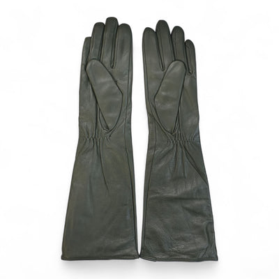 Womens Long Italian Leather Winter Soft Wool Lining Gloves