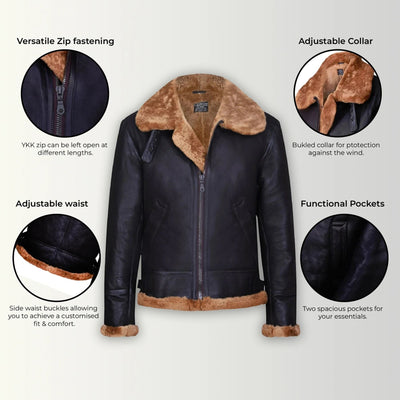 Mens B3 Aviator Real Sheepskin Leather Flying Jacket-Oxford