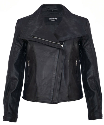 Womens Leather Shawl Wrap Biker Jacket - Riga