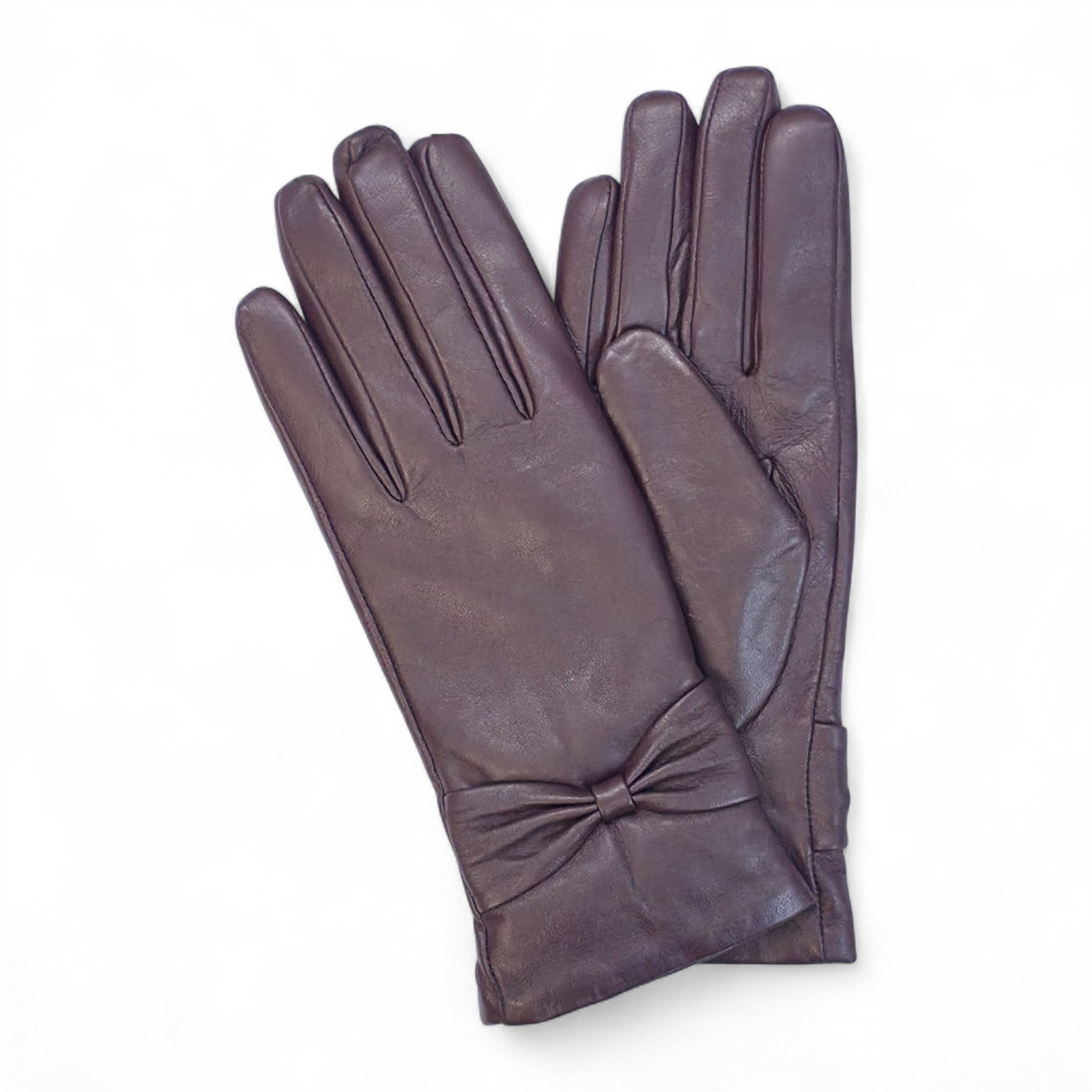 Womens Italian Leather Winter Bow Design Soft Wool Lining Gloves - L-GLV-401
