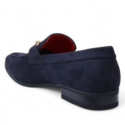 Men's Suede Loafers with Gold Buckle Slip-On Dress Shoes