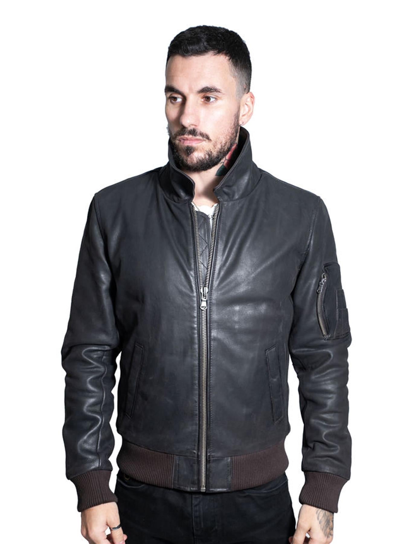 Mens A2 Cowhide Leather Bomber Jacket-Oslo