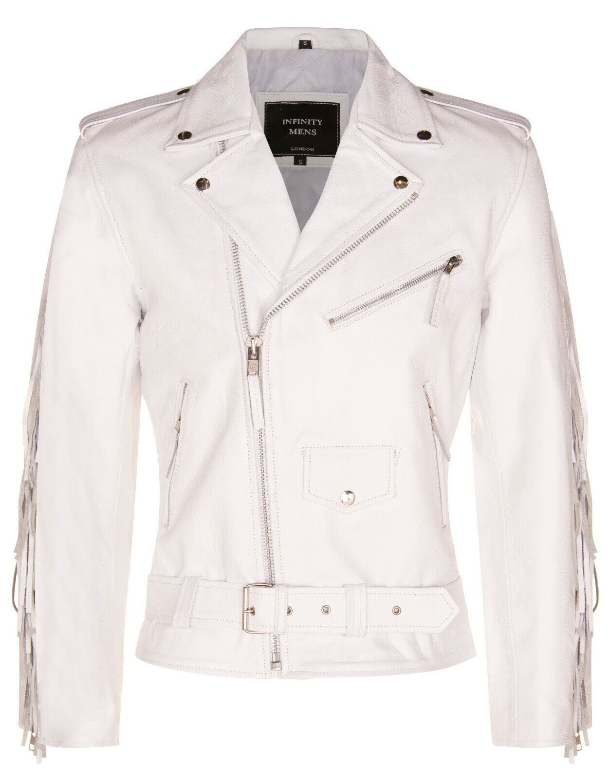 Mens Fringe Hide Leather Biker Jacket- Tokyo