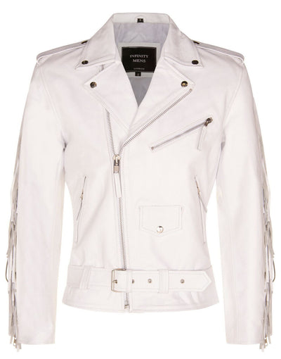 Mens Fringe Hide Leather Biker Jacket- Tokyo