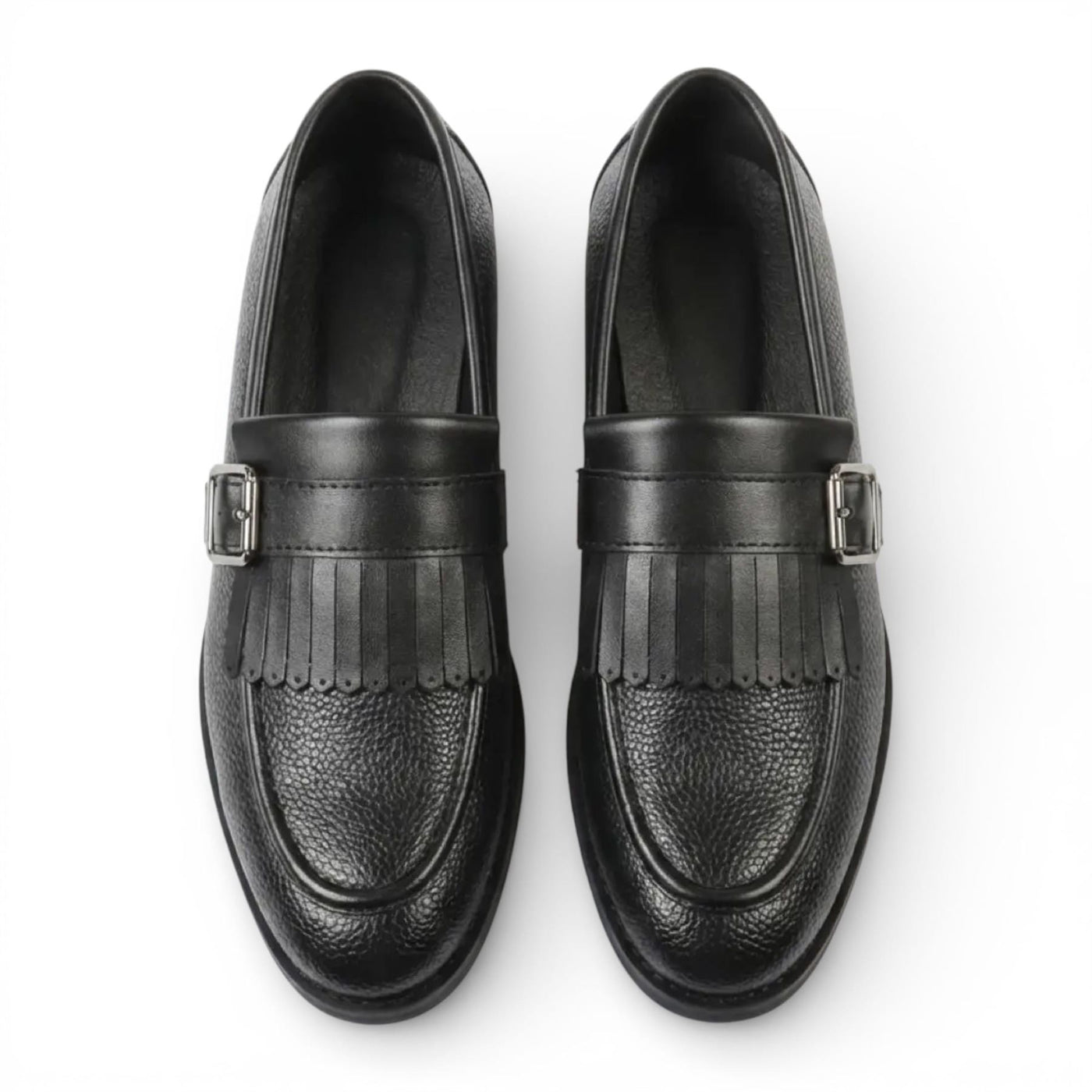 Mens Faux Leather Black Fringe Monk Strap Slip-On Loafers 