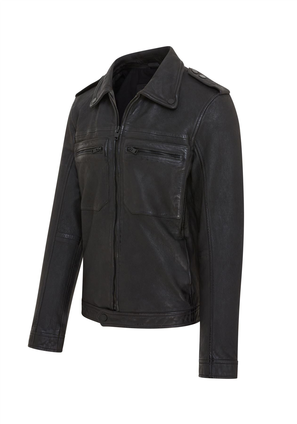 Mens Classic Black Leather Shirt Jacket - Harstad