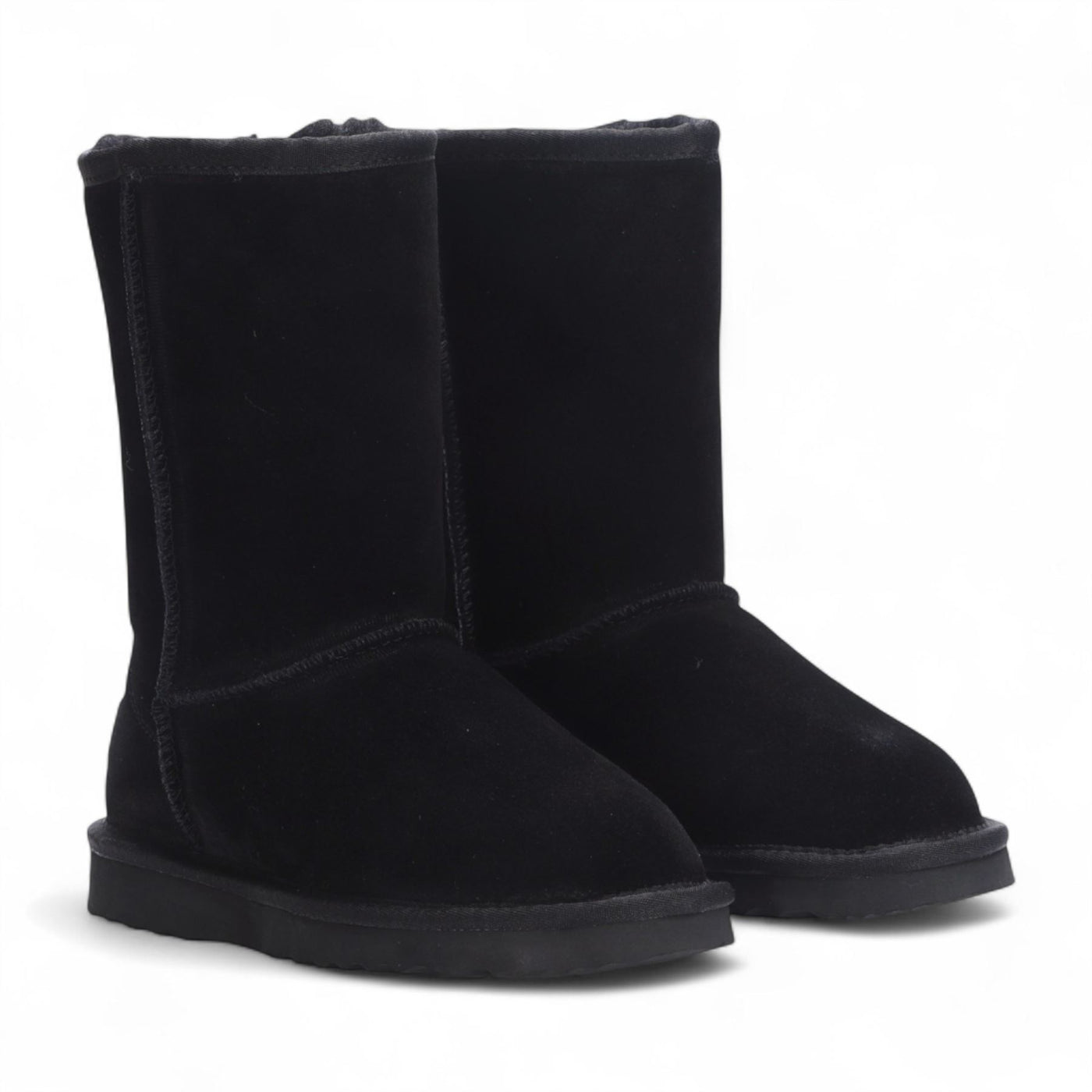 Women's Genuine Sheepskin Black Suede Slip-On Ankle Winter Boots - Dusk