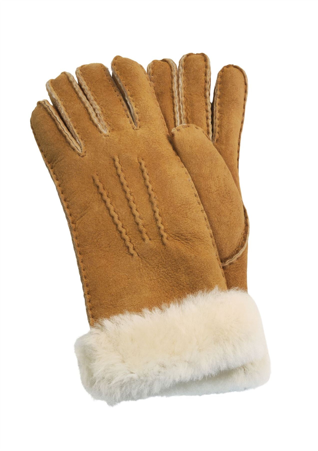 Womens Genuine Sheepskin Suede Gloves with Fur Cuff