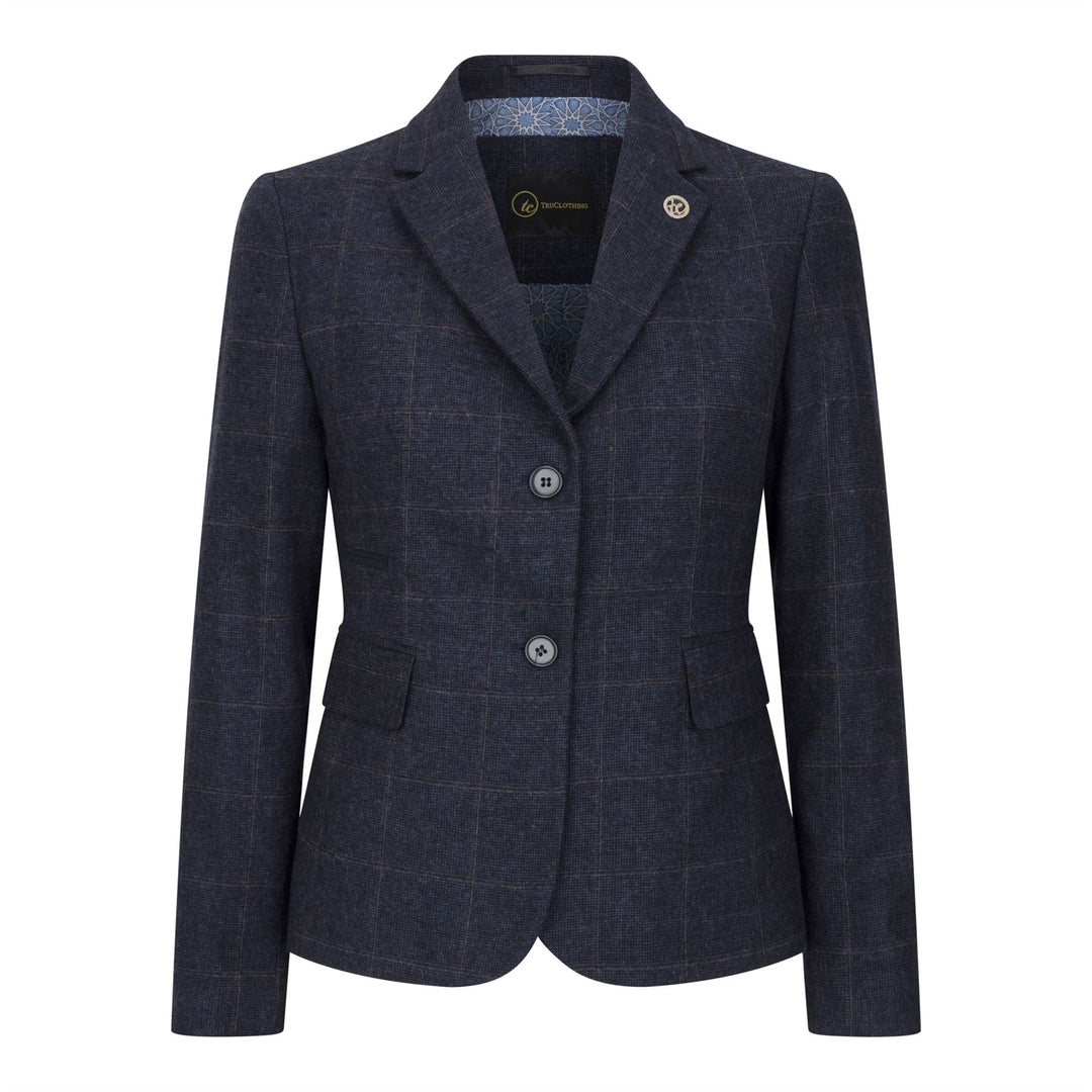 Women's Navy Blue Tailored Fit Tweed Formal Blazer – Infinity Leather