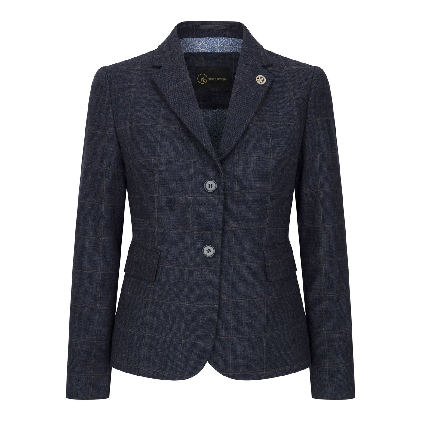 Women's Navy Blue Tailored Fit Tweed Formal Blazer
