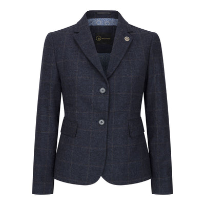 Women's Navy Blue Tailored Fit Tweed Formal Blazer