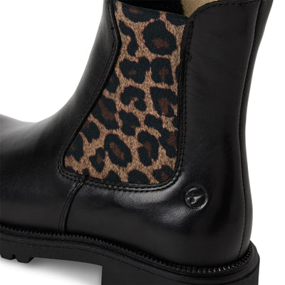 Tamaris Womens Black Leopard Leather Classic High Chelsea Ankle Boots