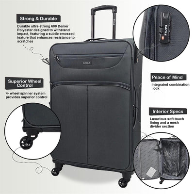 Lightweight Soft Cabin 4 Wheel Luggage Travel TSA Bag