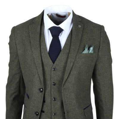 Men's Olive Green Wool Blend Tweed Formal Suit