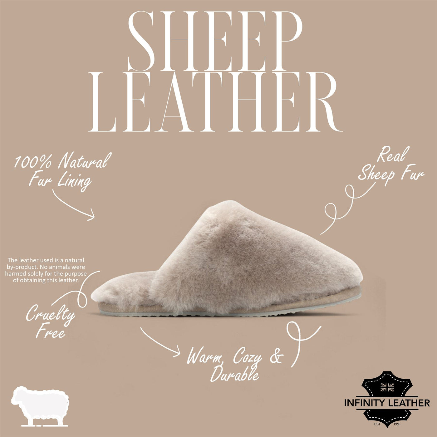 Women's Sheepskin Slippers Taupe Warm Winter Fur Mule - Aurora