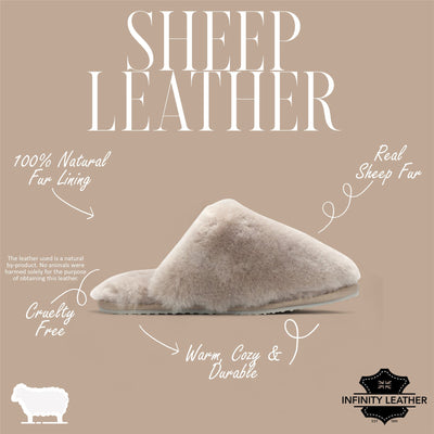 Women's Sheepskin Slippers Taupe Warm Winter Fur Mule - Aurora