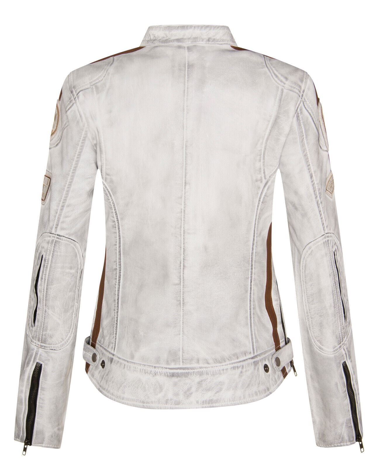 Womens Leather Biker Racing Badges Jacket-Agadir