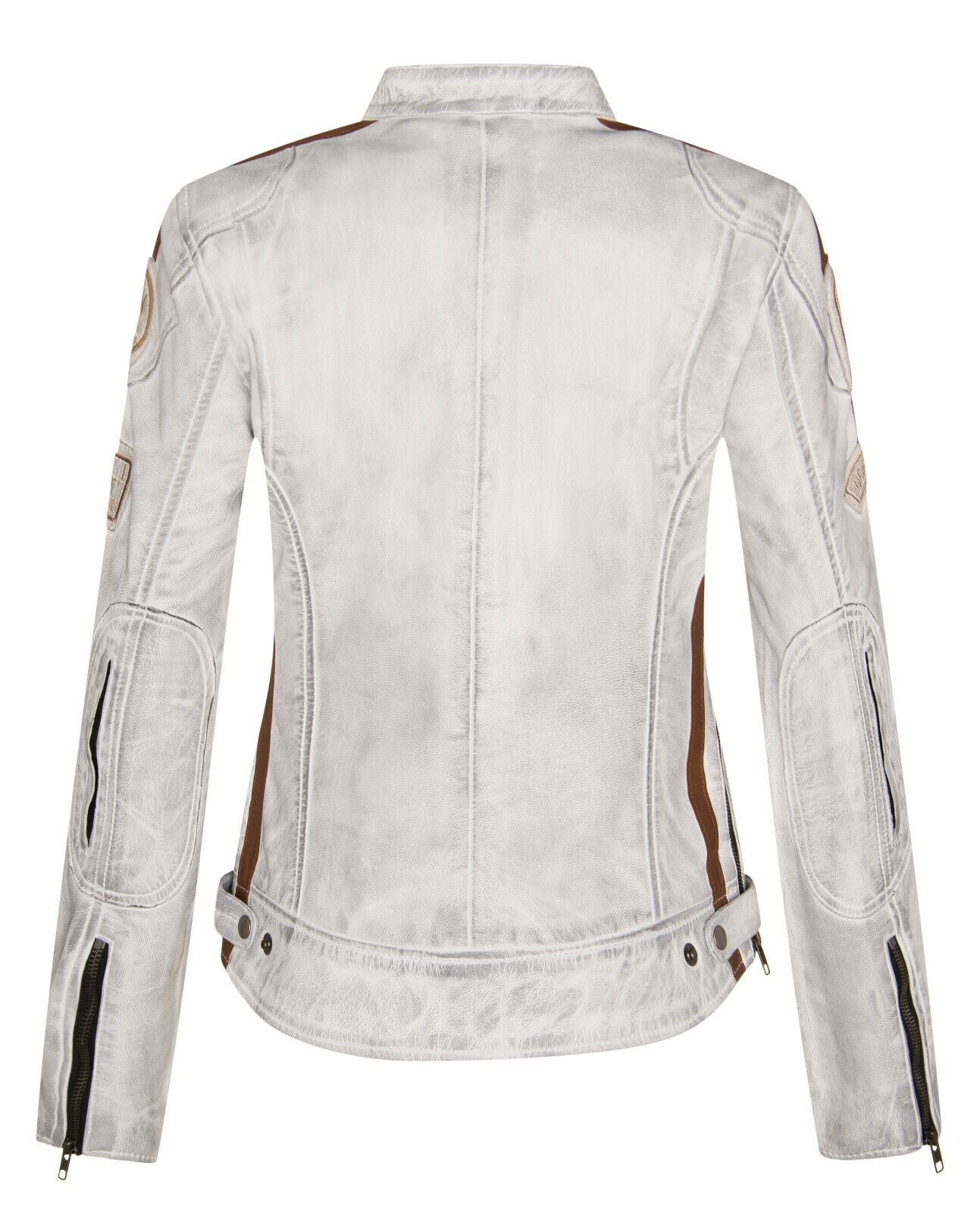 Womens Biker Racing Badges Leather Jacket-Eastleigh - Upperclass Fashions 