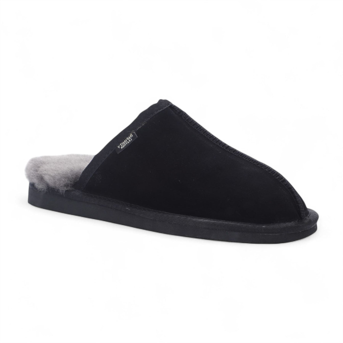 Men's Genuine Sheepskin Black Suede Mule Winter Warm Non-Slip - Highland