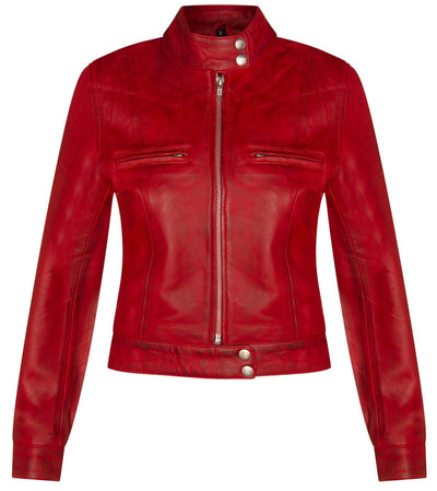 Women's Classic Leather Biker Jacket-Watford - Upperclass Fashions 