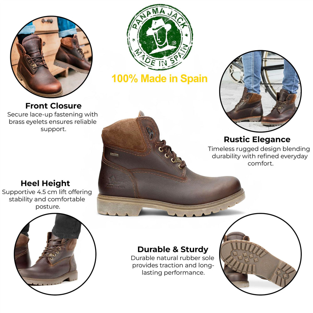 Panama Jack Men's Panama 03 Ankle Boot - Brown Water-Resistant Leather, Fur Lined, Made In Spain