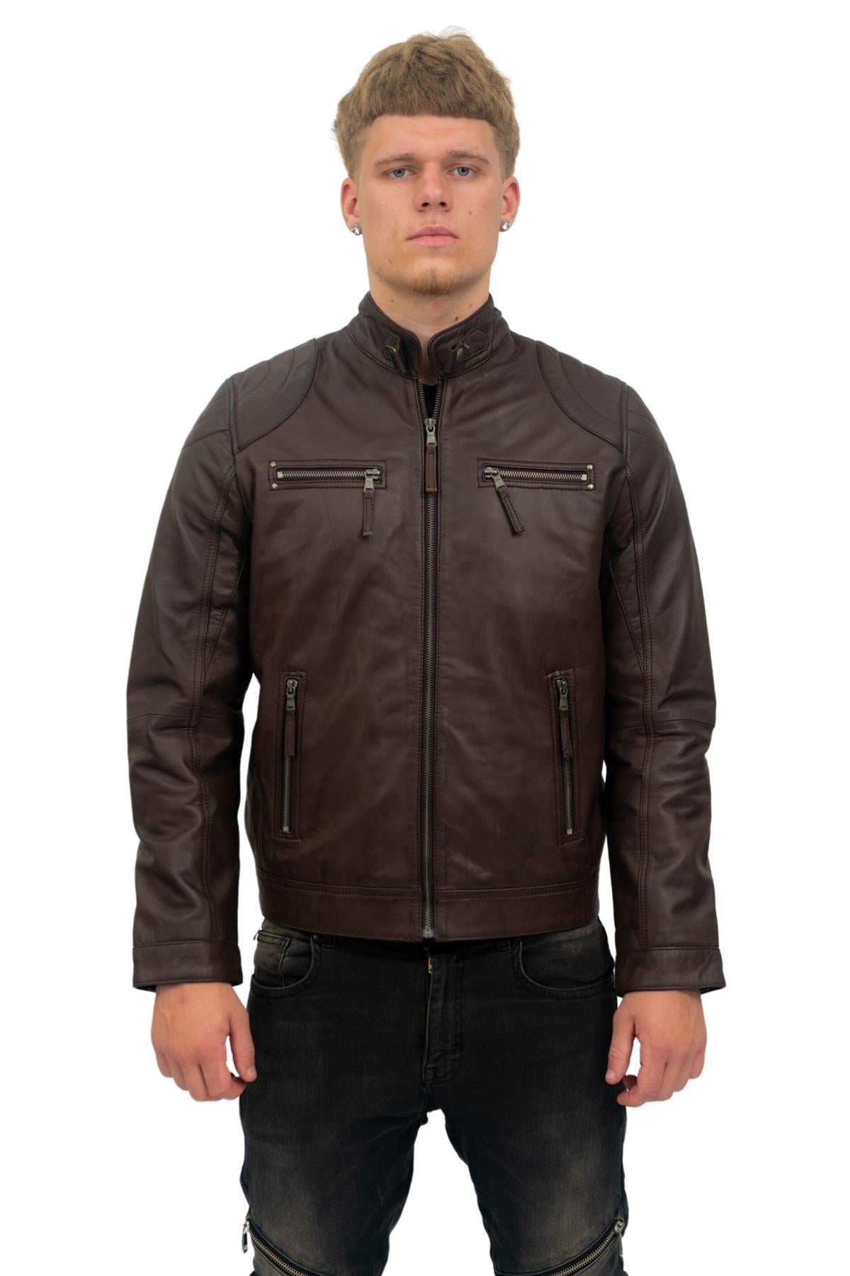 Mens Moto Leather Biker Jacket-Taiwan