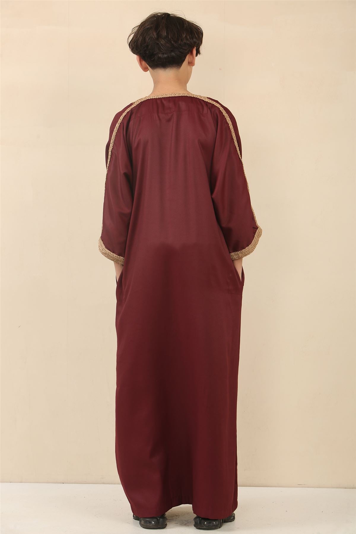 Kid's Boys Burgundy Moroccan Thobe Jubba Robe Eid Djellaba Gandoura