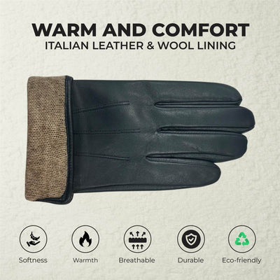 Men’s Italian Leather Warm Wool Lining Winter Gloves - M-LGV-305