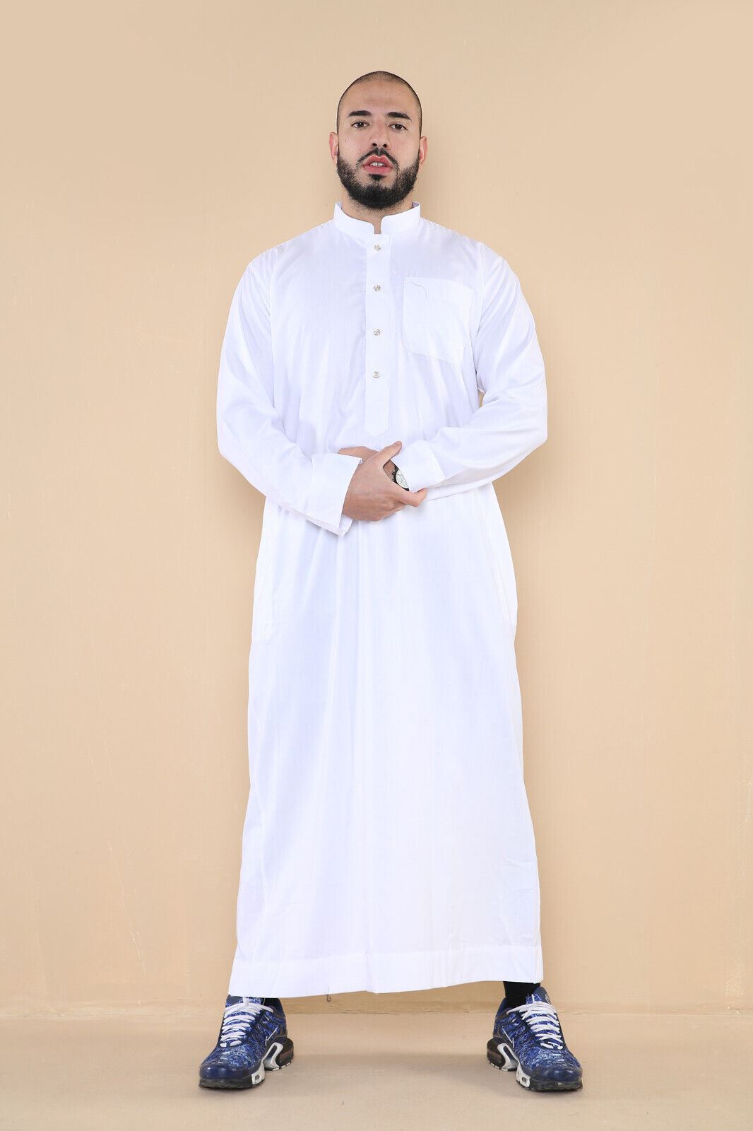 Mens Thobe Jubba Saudi Islamic Arabic Eid Cotton Kaftan Jubbah Umrah Robe