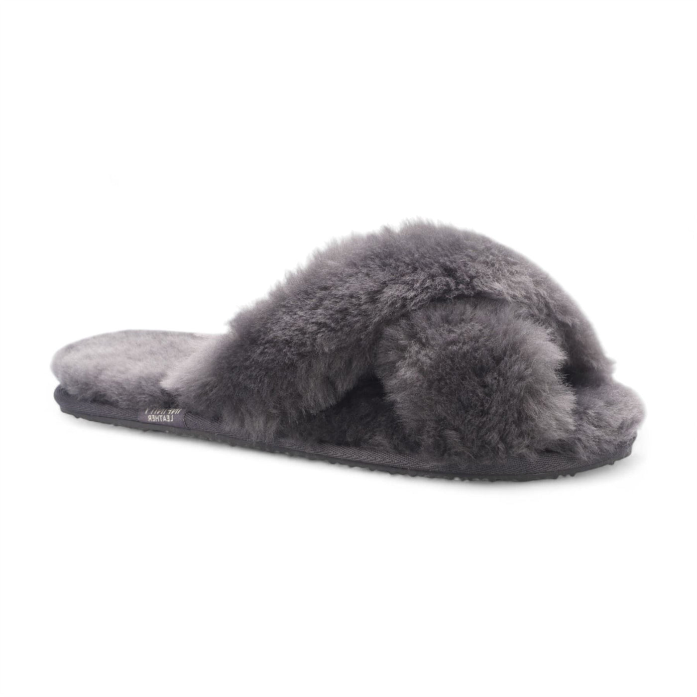 Women's Sheepskin Slippers Grey Warm Winter Fur Crossover - Snowbelle