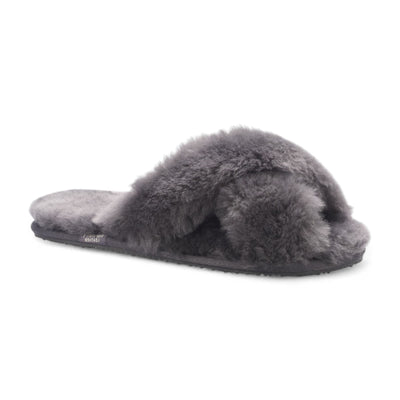 Women's Sheepskin Slippers Grey Warm Winter Fur Crossover - Snowbelle